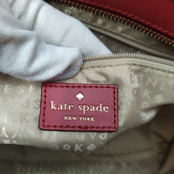 Kate Spade New York Red Leather Double Handles Zipper Closure Tote Shoulder Bag - Picture 11 of 12